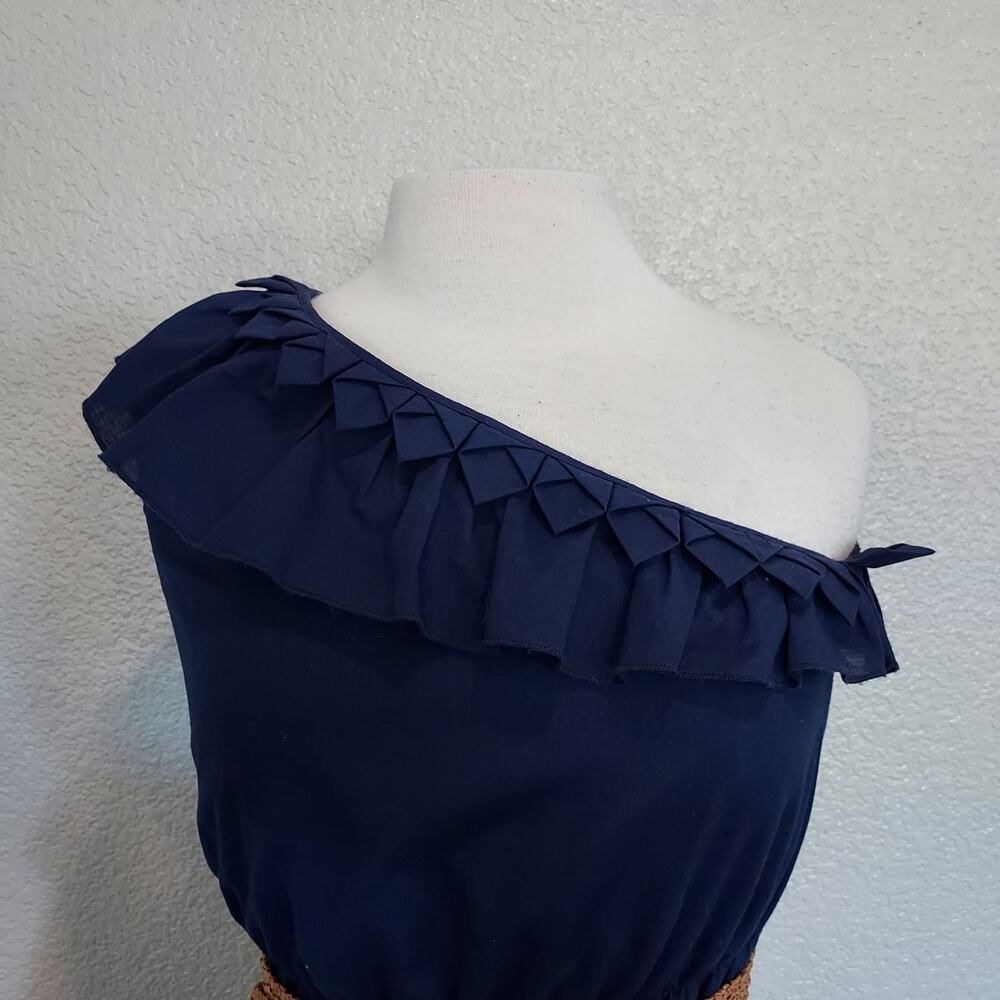 Nine West Blue One Shoulder Lace Hem Dress w/Belt Size 10P - Picture 3 of 11